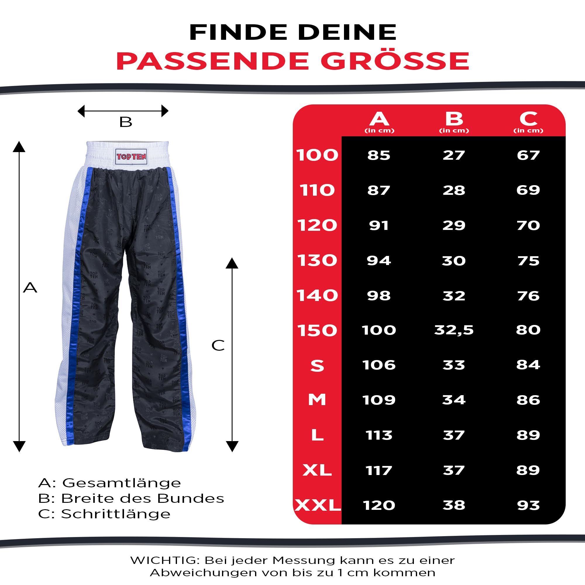 TOP TEN Kickboxhose Mesh | Pointfighting | Leicht- und Vollkontakt Kickboxen | WAKO
