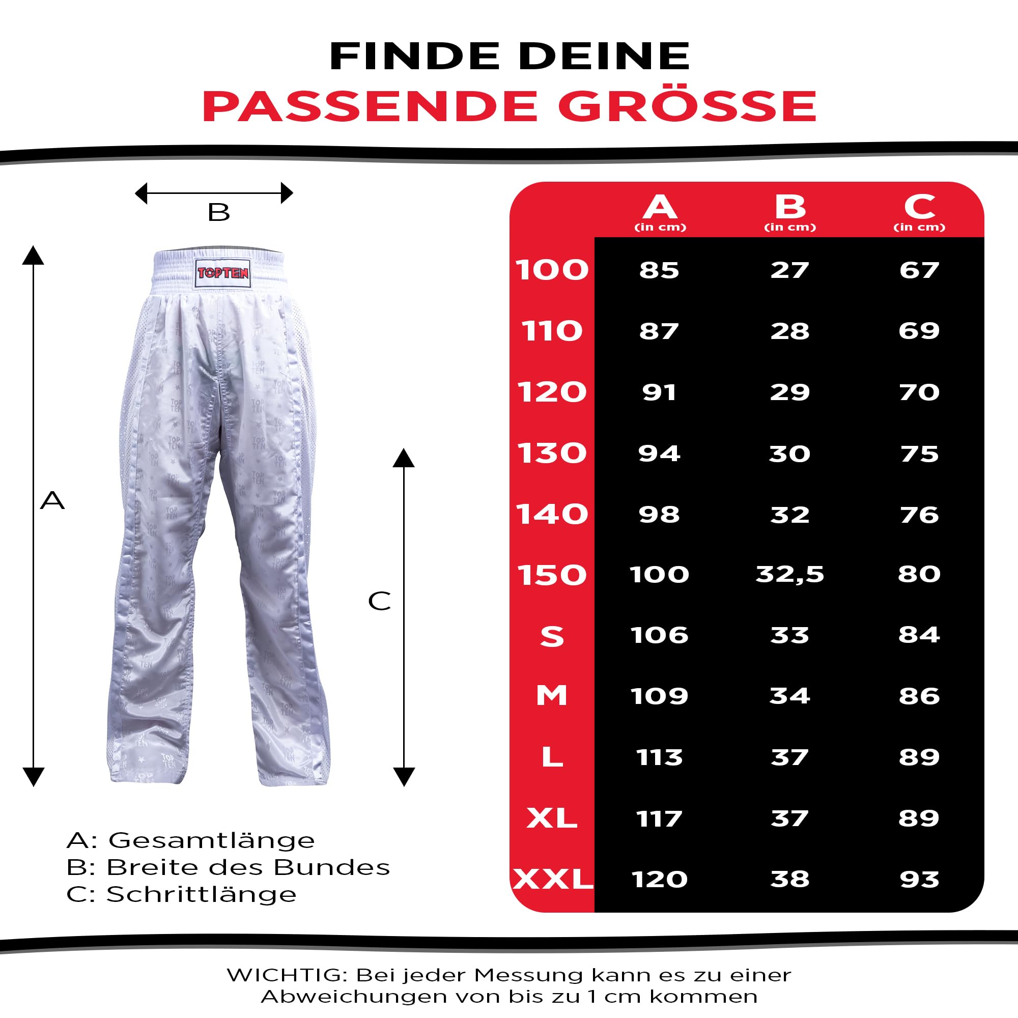 TOP TEN Kickboxhose Mesh | Pointfighting | Leicht- und Vollkontakt Kickboxen | WAKO
