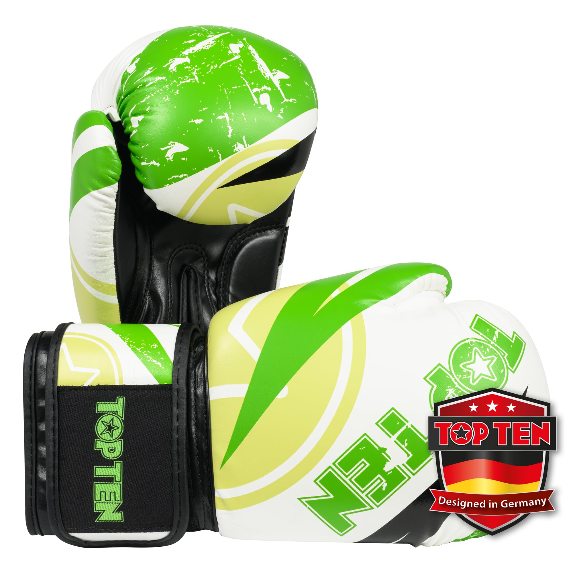 TOP TEN Boxhandschuhe Männer & Frauen Urban Arts – Professionelle Kickbox Handschuhe Herren mit Ergonomischem PPS-Schaumstoff, Stabiler Klettverschluss & Daumenfixierung - 10oz, 12oz, 14oz, 16oz