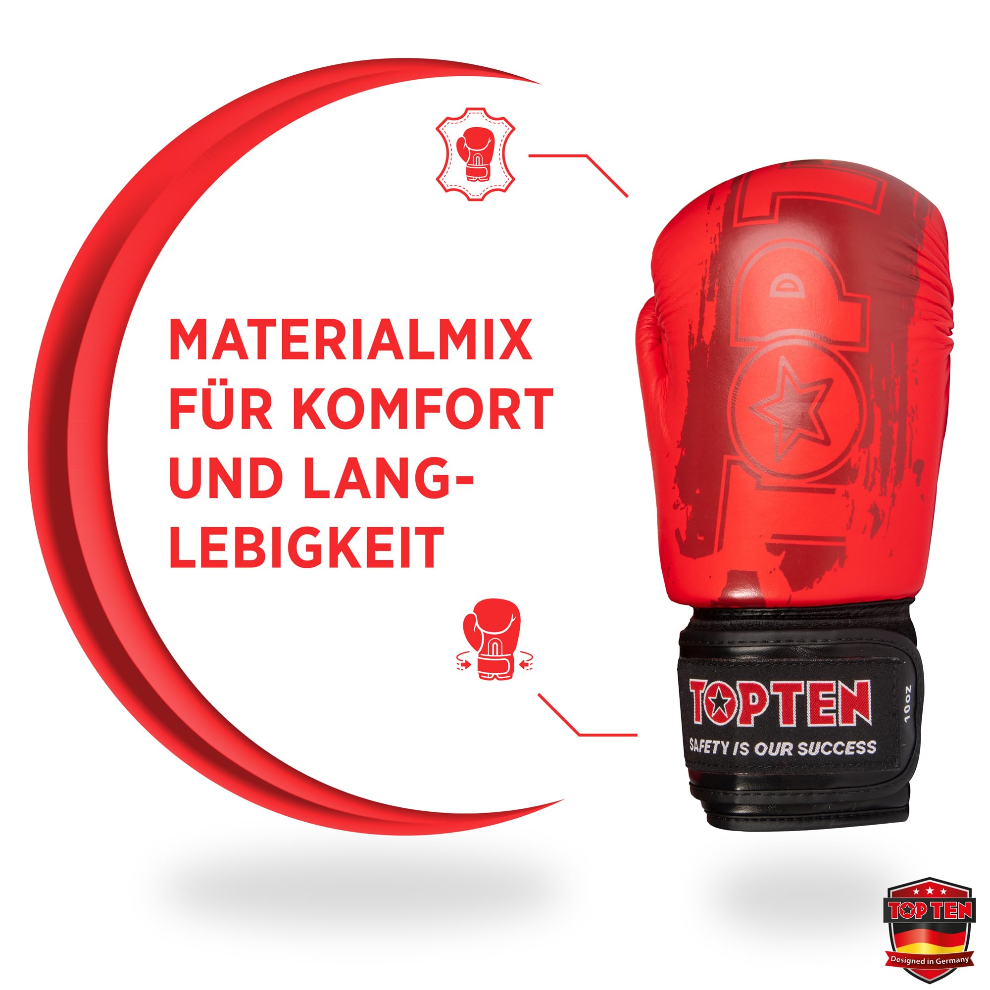 TOP TEN Boxhandschuhe Power Ink – Hybrid Echtleder & Kunstleder – Ideal für Fitnessboxen, Kickboxen, Leichtkontakt – Pro-Sicherheit mit IMF-Schaumkern, 10oz, 12oz, 14oz, 16 oz
