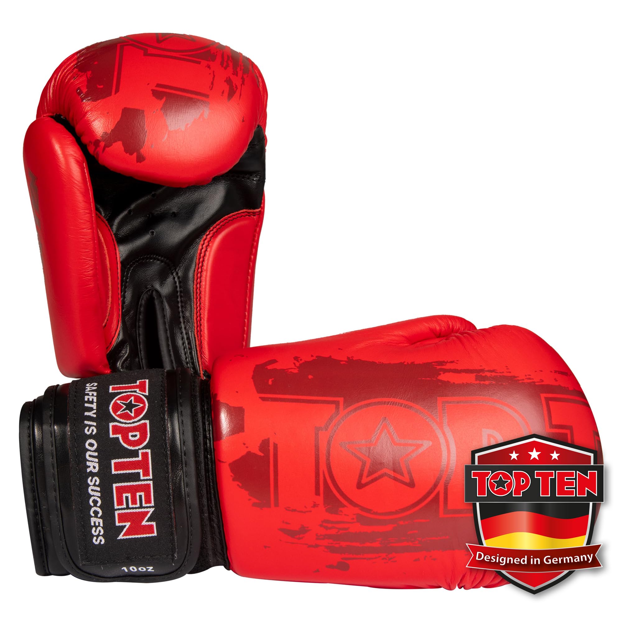 TOP TEN Boxhandschuhe Power Ink – Hybrid Echtleder & Kunstleder – Ideal für Fitnessboxen, Kickboxen, Leichtkontakt – Pro-Sicherheit mit IMF-Schaumkern, 10oz, 12oz, 14oz, 16 oz