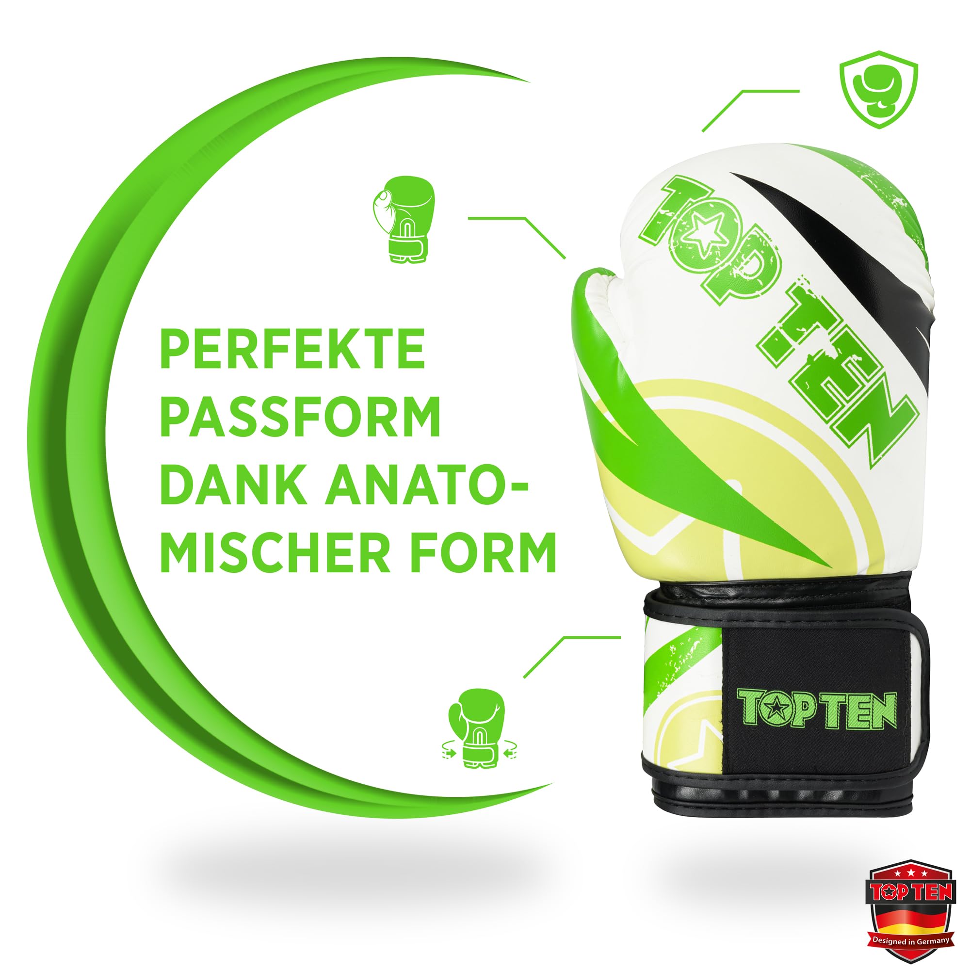TOP TEN Boxhandschuhe Männer & Frauen Urban Arts – Professionelle Kickbox Handschuhe Herren mit Ergonomischem PPS-Schaumstoff, Stabiler Klettverschluss & Daumenfixierung - 10oz, 12oz, 14oz, 16oz