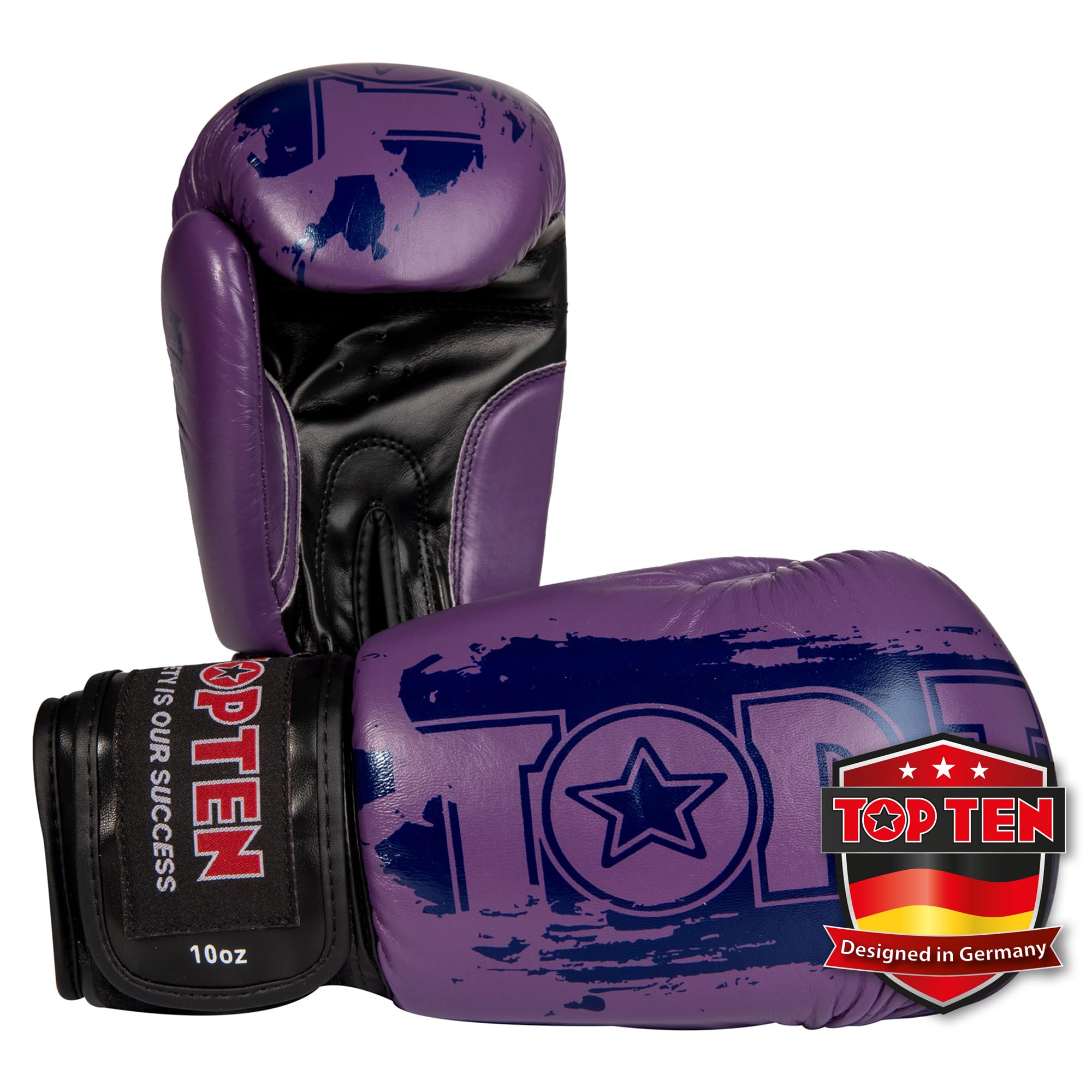 TOP TEN Boxhandschuhe Power Ink – Hybrid Echtleder & Kunstleder – Ideal für Fitnessboxen, Kickboxen, Leichtkontakt – Pro-Sicherheit mit IMF-Schaumkern, 10oz, 12oz, 14oz, 16 oz