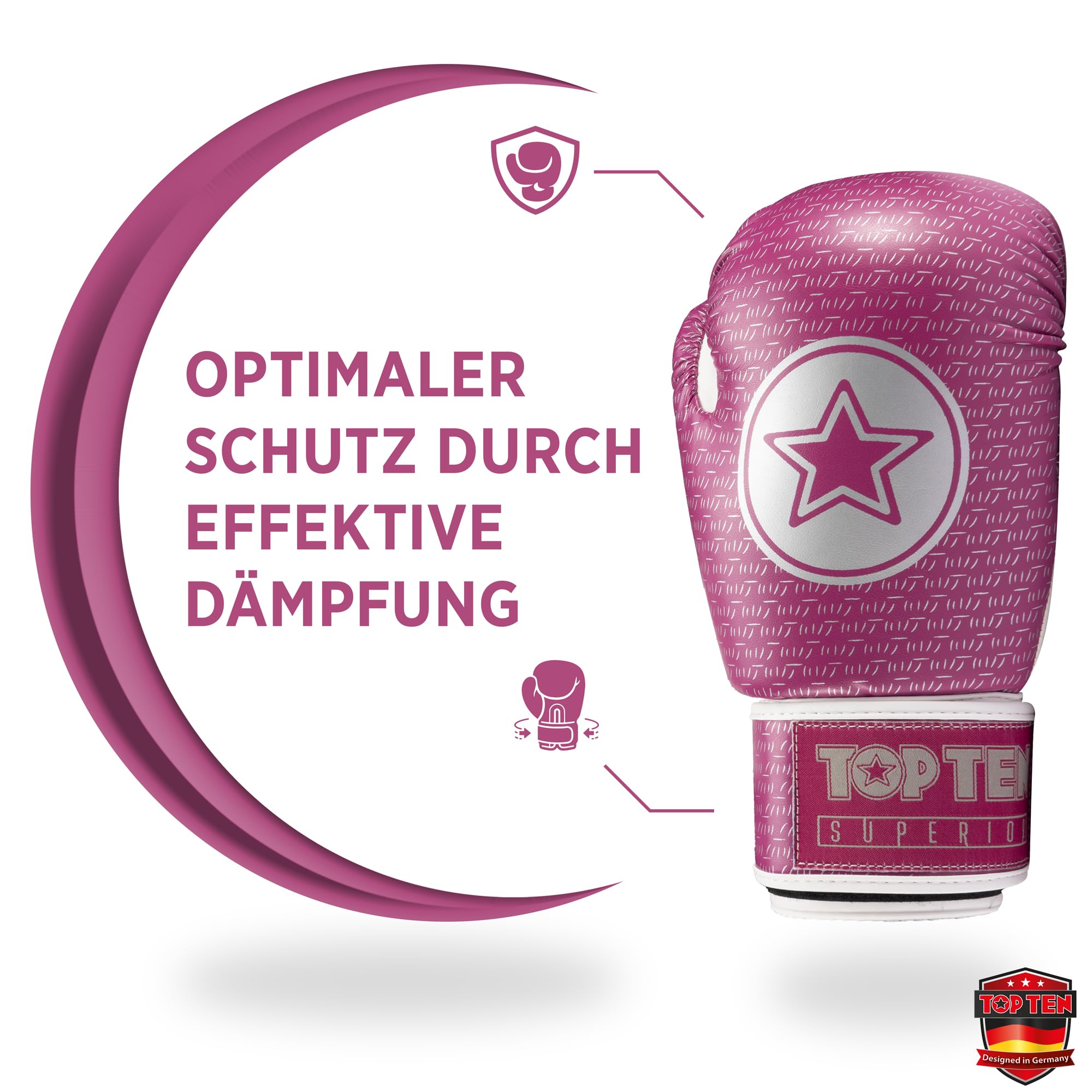 TOP TEN Boxhandschuhe Superior - Ideal für Kinder, Jugendliche & Erwachsene - Stylische Profi-Optik & Maximaler Schutz - PPS-Dämpfung für kleine Hände – 10oz 12 oz