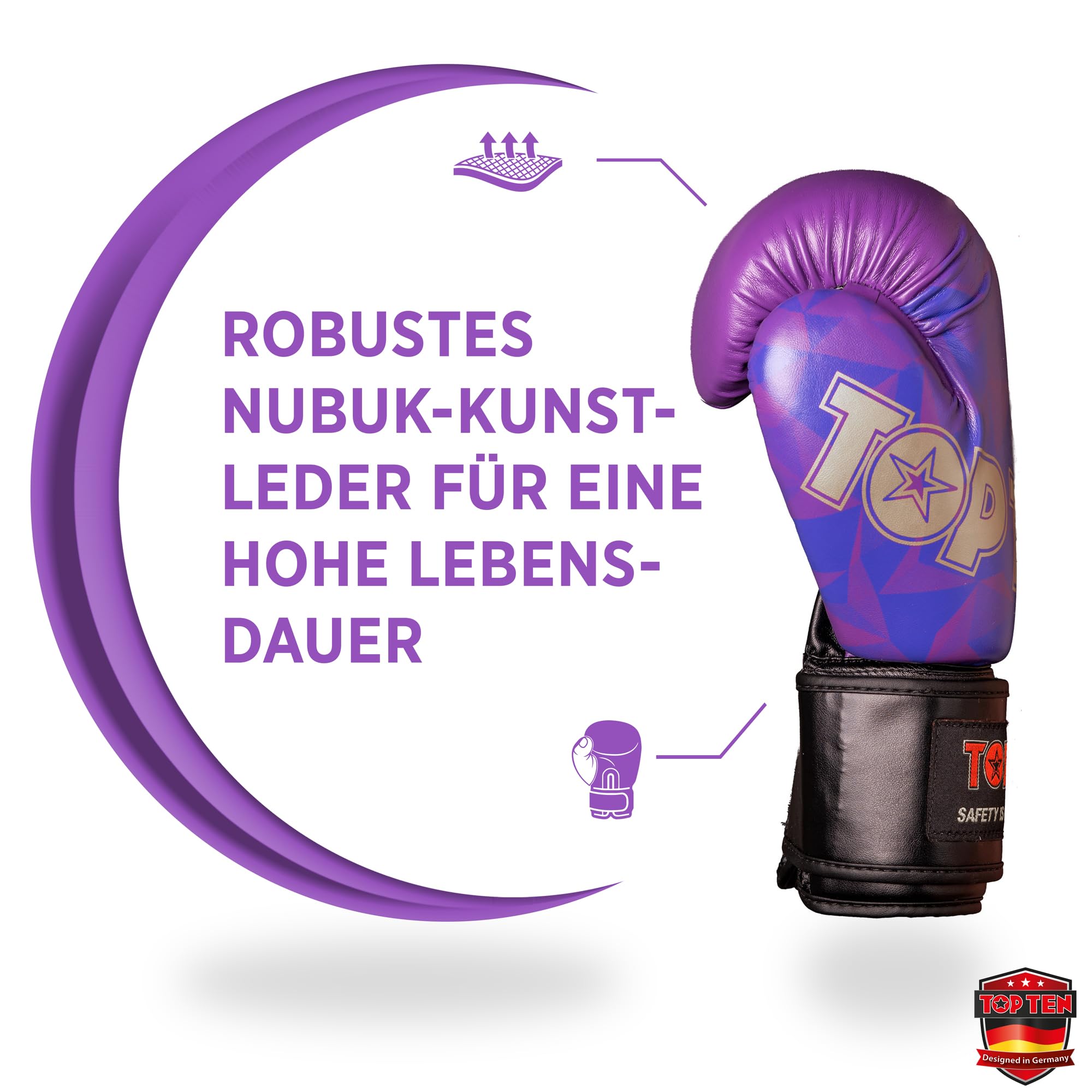 TOP TEN Boxhandschuhe Männer & Frauen Prism – Professionelle Box Handschuhe Herren mit dämpfendem PPS-Foam Padding für maximalen Schutz & Dämpfung – Premium Ausrüstung für Boxen 8oz, 10oz, 12oz