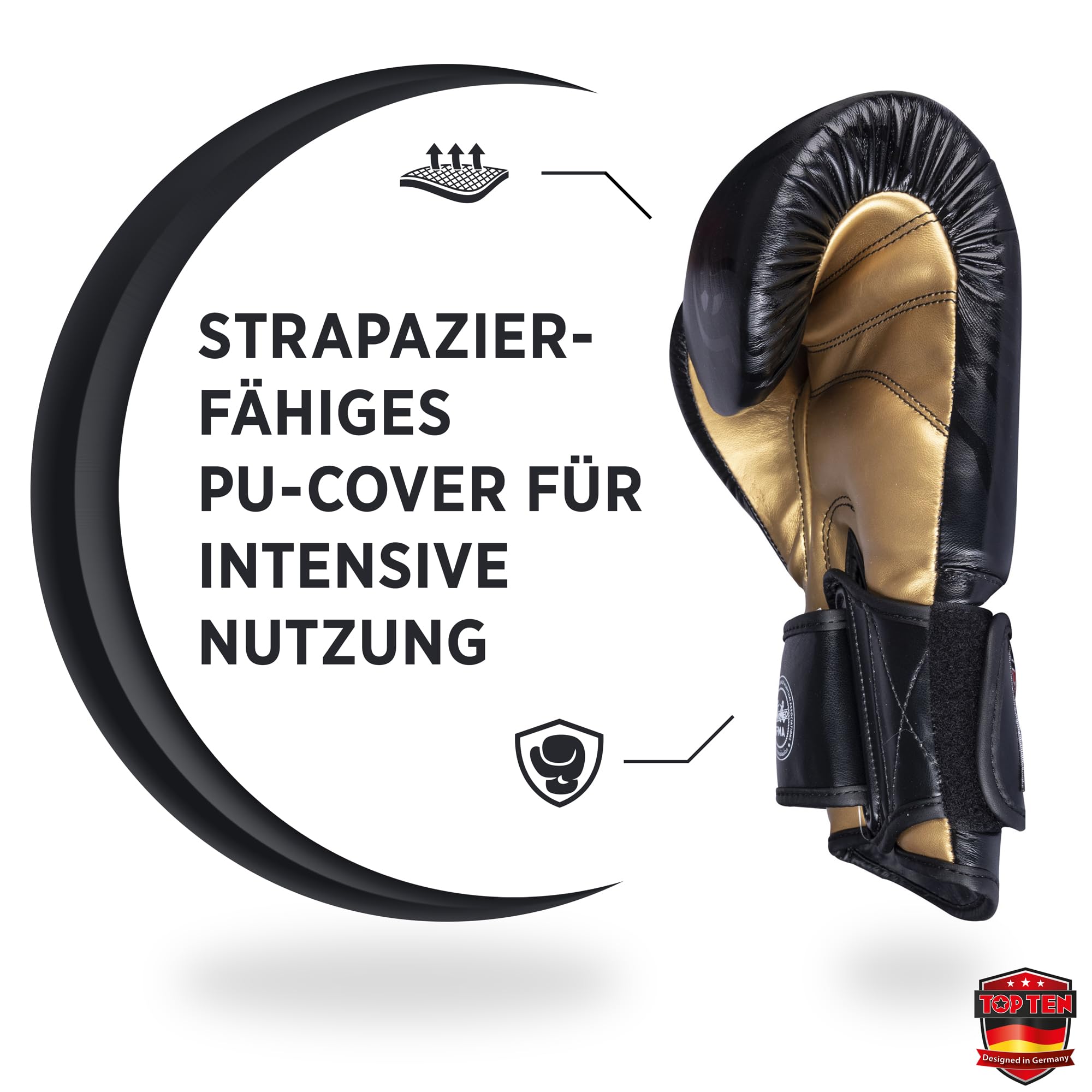 TOP TEN Muay Thai Sparringhandschuhe Ajarn - IFMA Offiziell Empfohlen - Premium Kunstleder Thaibox-Handschuh mit Innenhand-Padding - Spezielles Design für Clinch & Kick-Abwehr - 10oz, 12oz, 14oz, 16oz