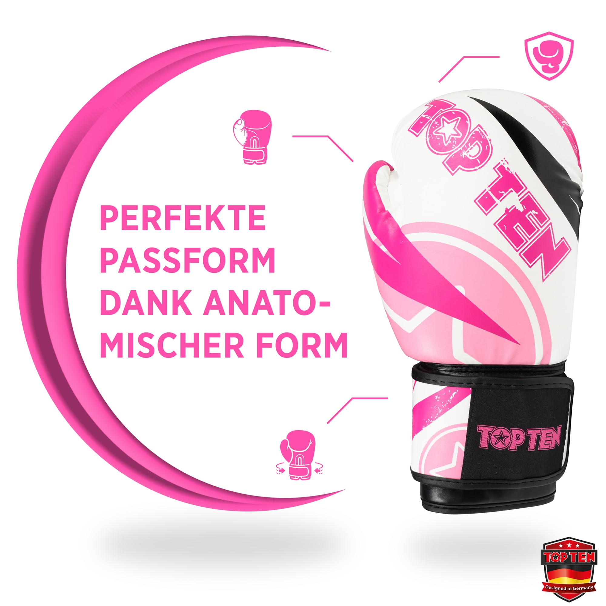 TOP TEN Boxhandschuhe Männer & Frauen Urban Arts – Professionelle Kickbox Handschuhe Herren mit Ergonomischem PPS-Schaumstoff, Stabiler Klettverschluss & Daumenfixierung - 10oz, 12oz, 14oz, 16oz