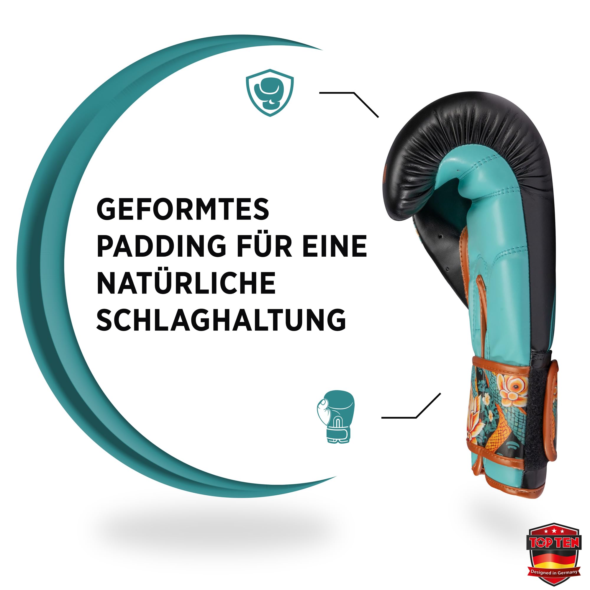 TOP TEN Boxhandschuhe Ryu del Mar – Professionelle Box Handschuhe Herren & Damen – Ergonomische Kampfhandschuhe für Training, Kickboxen & Boxing – Boxing Gloves - 10oz, 12oz, 14oz, 16oz