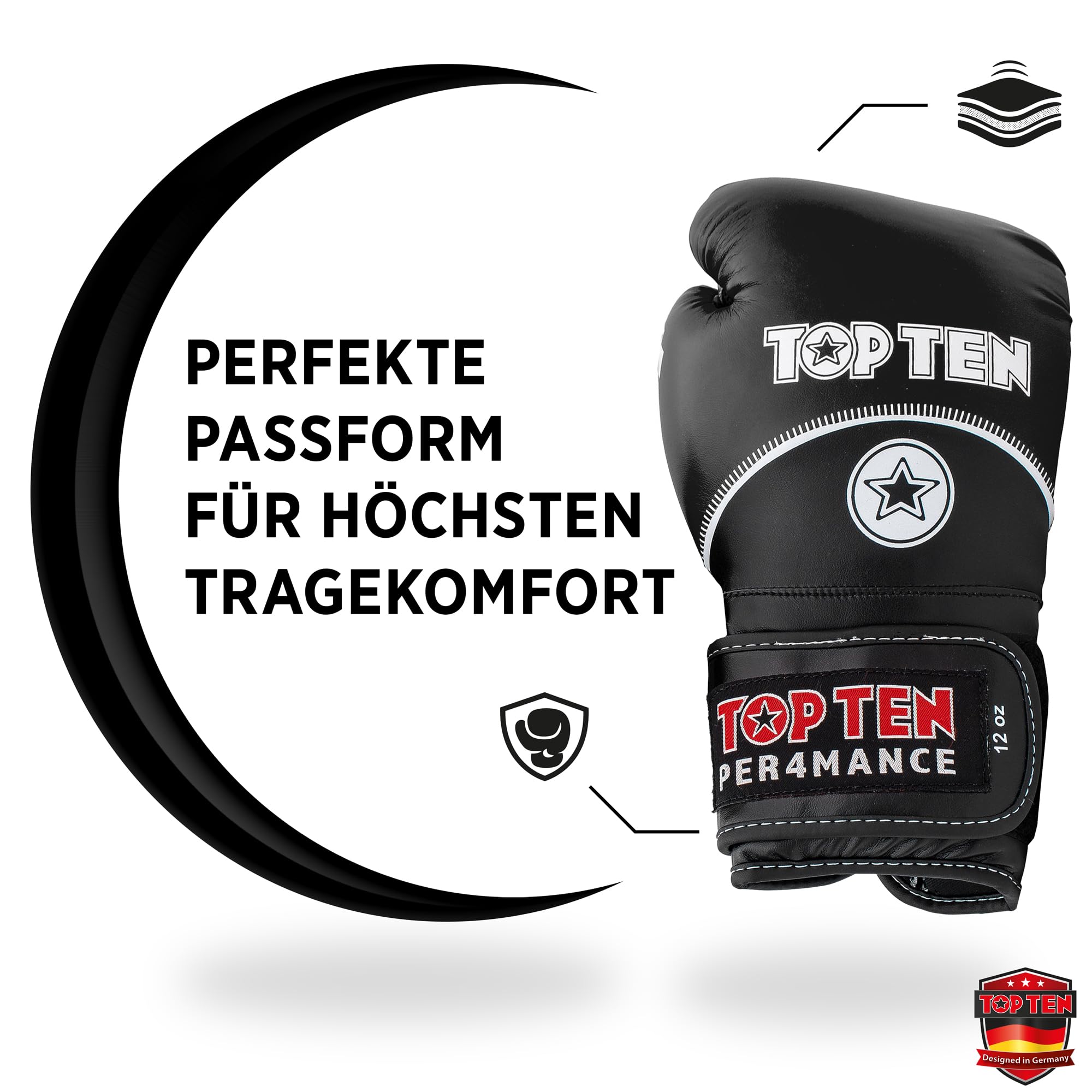 TOP TEN Boxhandschuhe Männer & Frauen 4select – Professionelle Kunstleder-Box Handschuhe Männer | Innovative 4-Schicht IMF-Polsterung für maximalen Schutz & Dämpfung