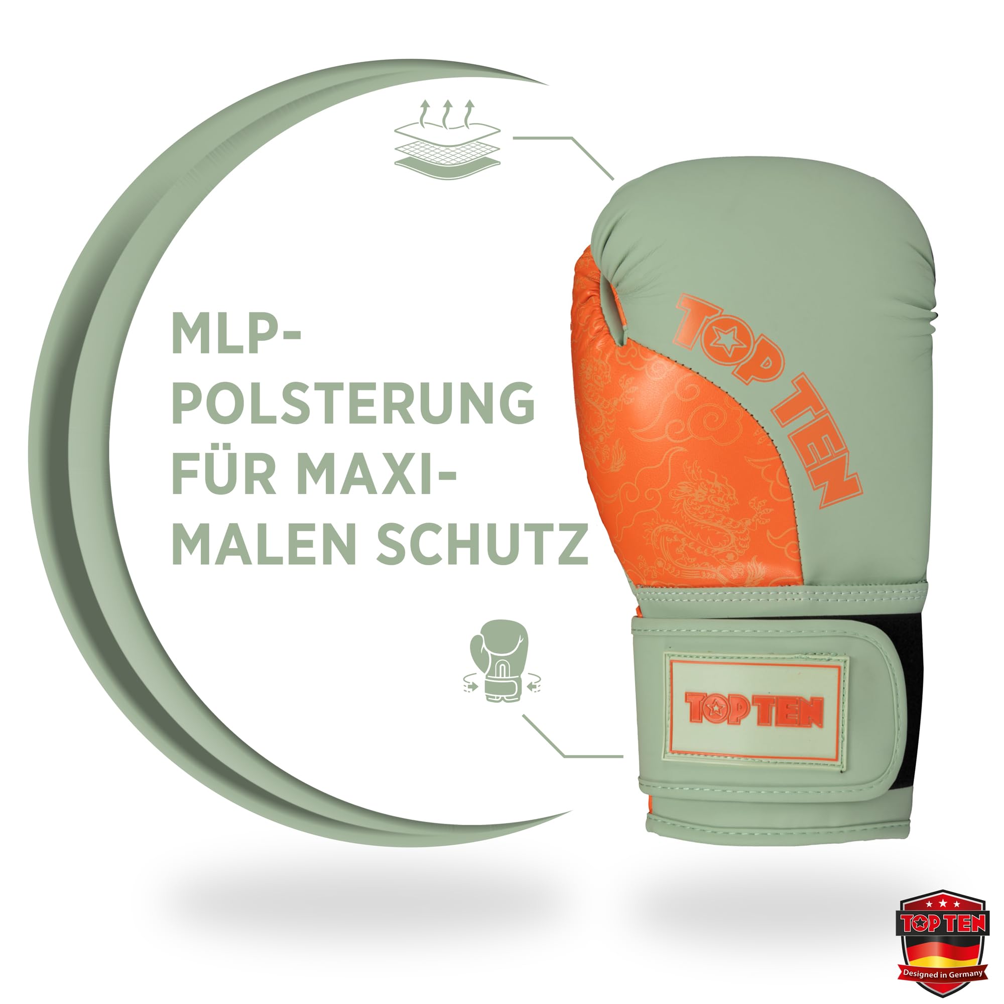 TOP TEN Boxhandschuhe Männer & Frauen Dragon – Hochwertige Box-Handschuhe für Training & Sparring, MLP-Mehrschichtpolsterung & Daumenschutz, strapazierfähiges Kunstleder, 10oz, 12oz, 14oz, 16 oz