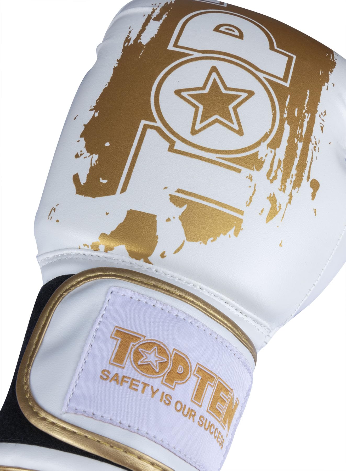 TOP TEN Boxhandschuhe Power Ink Golden Star – Kickbox- & Boxhandschuhe mit Arch-Daumenschutz – Hochwertiger Formschaum für Sparring & Training – Kunstleder, Weiss – Gold, Gold - Schwarz (10oz - 16oz)