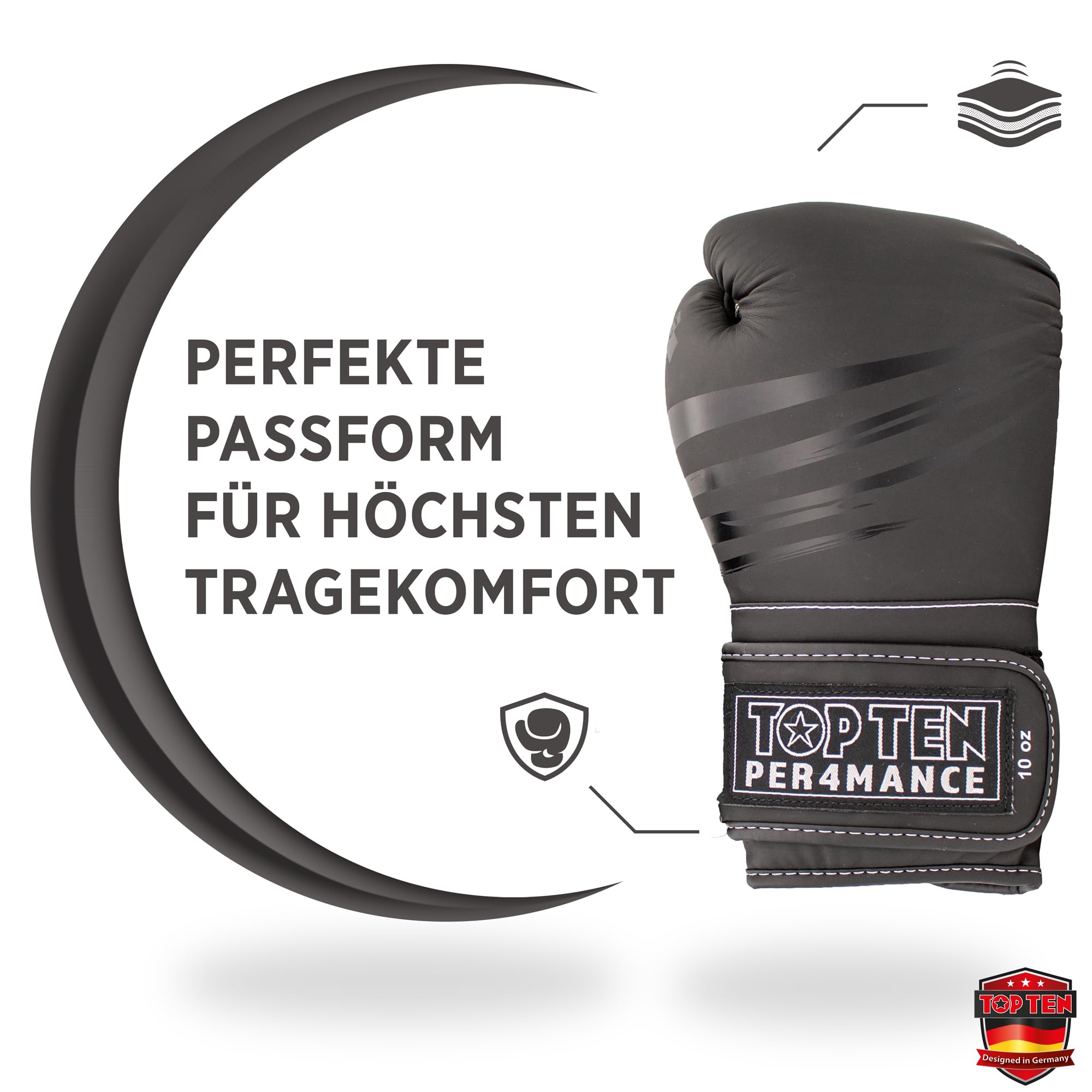 TOP TEN Boxhandschuhe Männer & Frauen 4select – Professionelle Kunstleder-Box Handschuhe Männer | Innovative 4-Schicht IMF-Polsterung für maximalen Schutz & Dämpfung