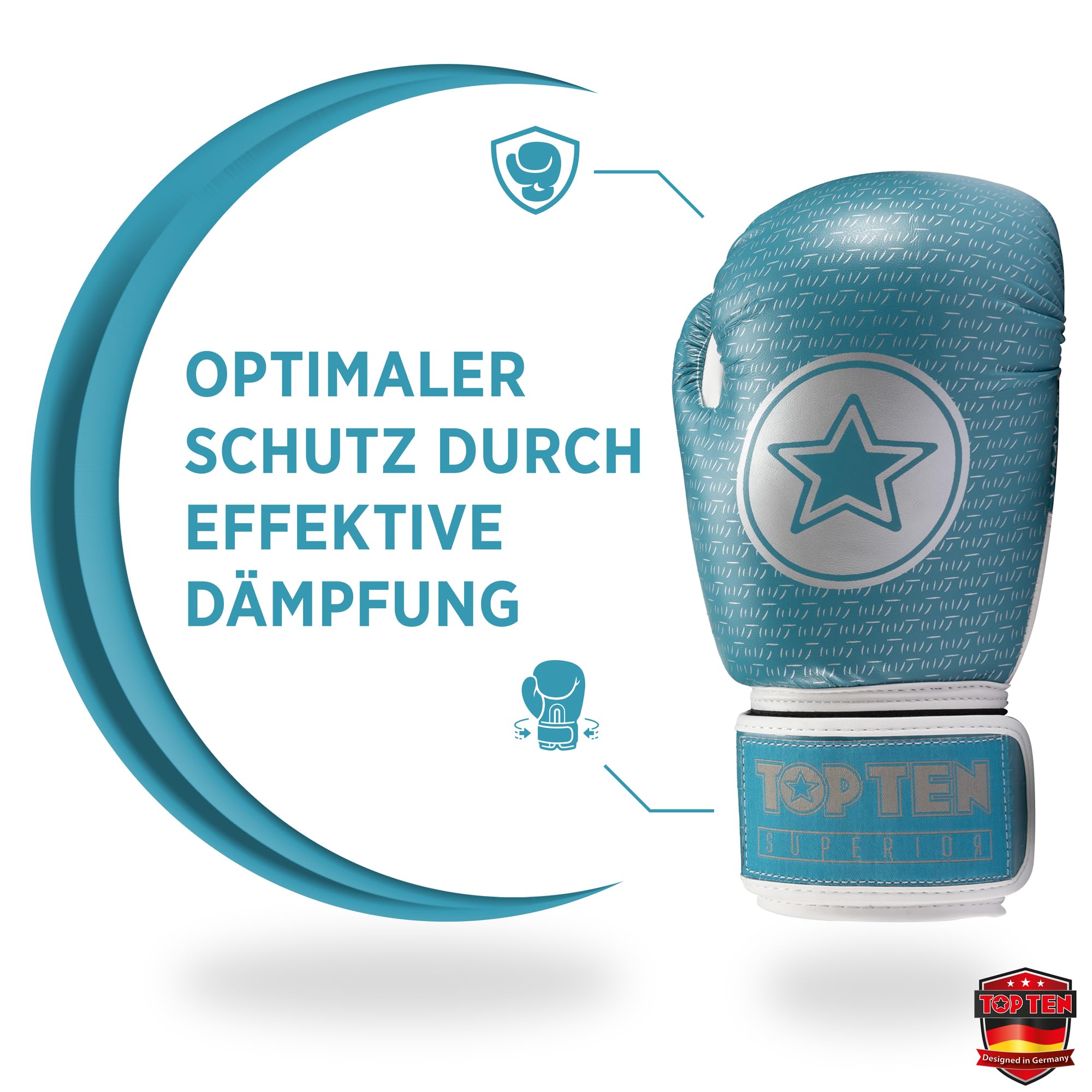 TOP TEN Boxhandschuhe Superior - Ideal für Kinder, Jugendliche & Erwachsene - Stylische Profi-Optik & Maximaler Schutz - PPS-Dämpfung für kleine Hände – 10oz 12 oz