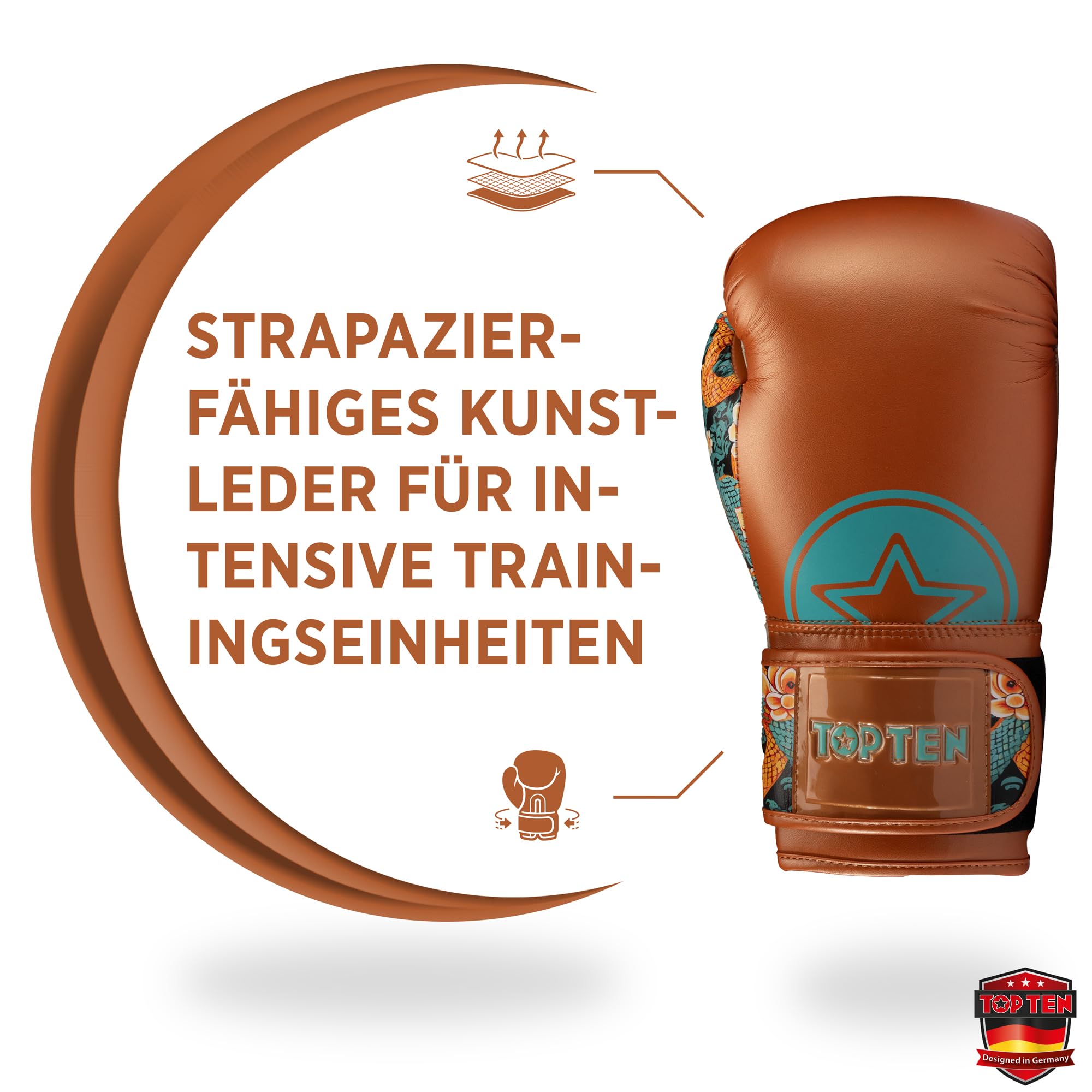 TOP TEN Boxhandschuhe Ryu del Mar – Professionelle Box Handschuhe Herren & Damen – Ergonomische Kampfhandschuhe für Training, Kickboxen & Boxing – Boxing Gloves - 10oz, 12oz, 14oz, 16oz