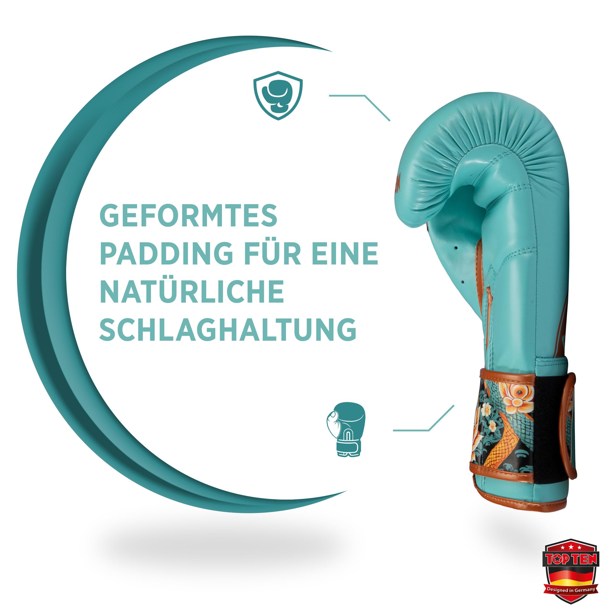 TOP TEN Boxhandschuhe Ryu del Mar – Professionelle Box Handschuhe Herren & Damen – Ergonomische Kampfhandschuhe für Training, Kickboxen & Boxing – Boxing Gloves - 10oz, 12oz, 14oz, 16oz