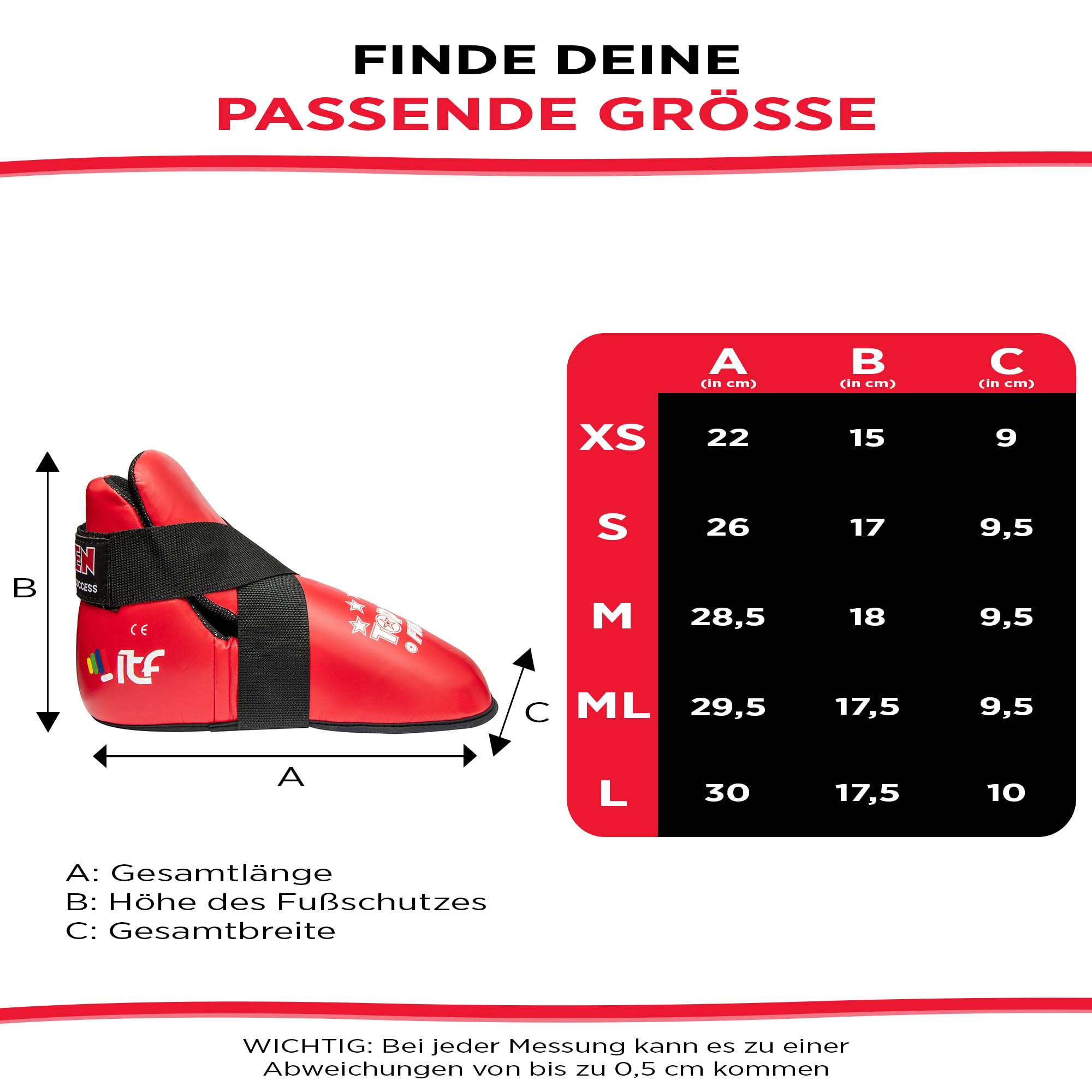 TOP TEN Fußschutz Kickboxen „Fight“ – Professioneller Fußprotektor für Kickboxen, Taekwon-Do & Kampfsport – WAKO & ITF Zertifiziert – Ultraleicht mit PPS-Schaumstoffpolsterung