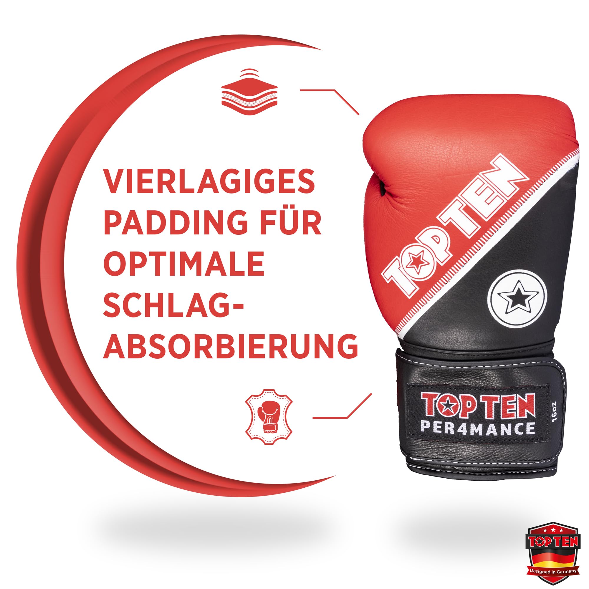 TOP TEN Boxhandschuhe 4select aus Leder | Echtleder Gloves| 10 – 16 oz