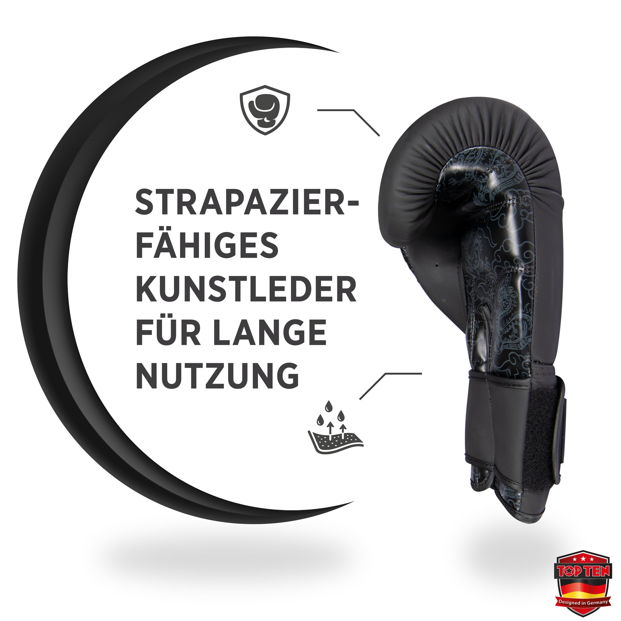 TOP TEN Boxhandschuhe Männer & Frauen Dragon – Hochwertige Box-Handschuhe für Training & Sparring, MLP-Mehrschichtpolsterung & Daumenschutz, strapazierfähiges Kunstleder, 10oz, 12oz, 14oz, 16 oz
