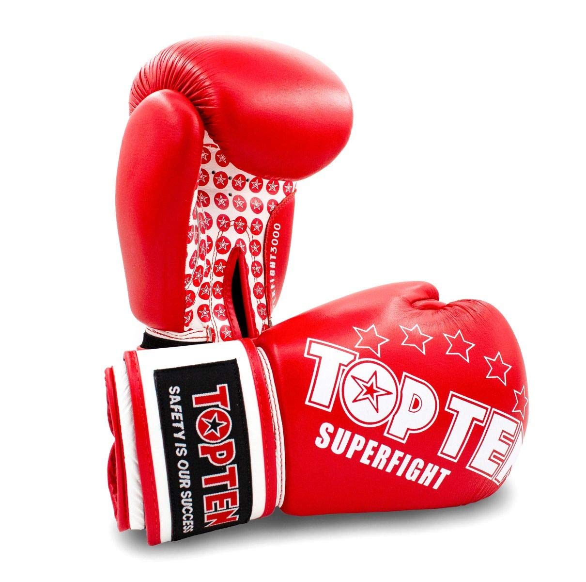 TOP Ten Boxhandschuhe SUPERFIGHT 3000" 10 12 14 16 Oz - Kickboxen Boxen Leder rot/weiß 10 Oz