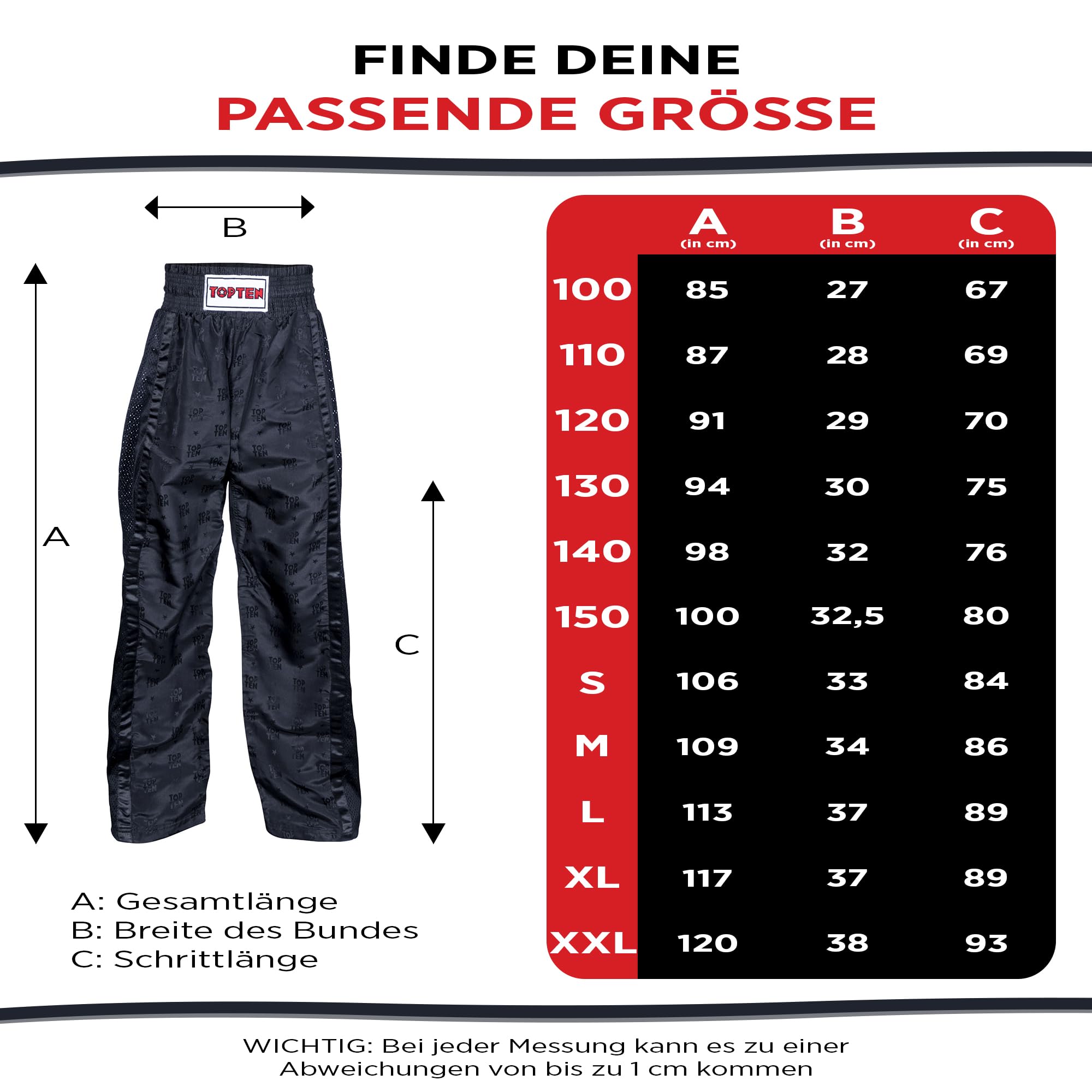 TOP TEN Kickboxhose Mesh | Pointfighting | Leicht- und Vollkontakt Kickboxen | WAKO