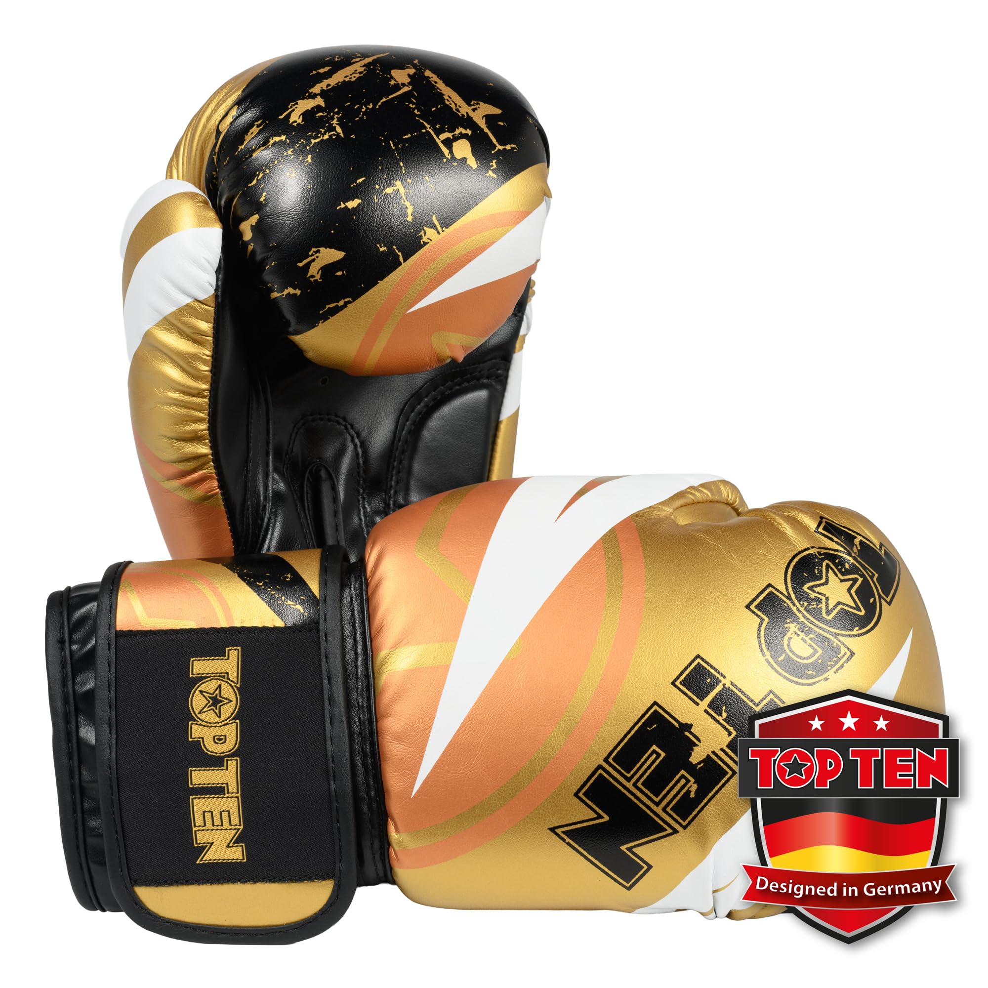 TOP TEN Boxhandschuhe Männer & Frauen Urban Arts – Professionelle Kickbox Handschuhe Herren mit Ergonomischem PPS-Schaumstoff, Stabiler Klettverschluss & Daumenfixierung - 10oz, 12oz, 14oz, 16oz