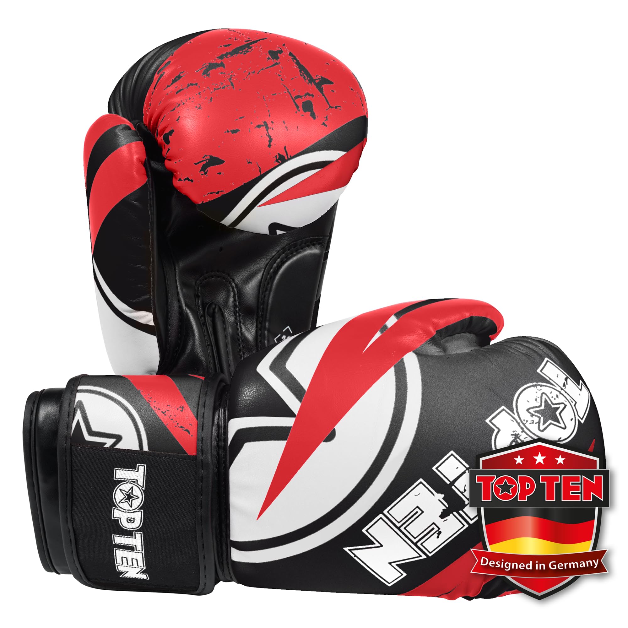 TOP TEN Boxhandschuhe Männer & Frauen Urban Arts – Professionelle Kickbox Handschuhe Herren mit Ergonomischem PPS-Schaumstoff, Stabiler Klettverschluss & Daumenfixierung - 10oz, 12oz, 14oz, 16oz