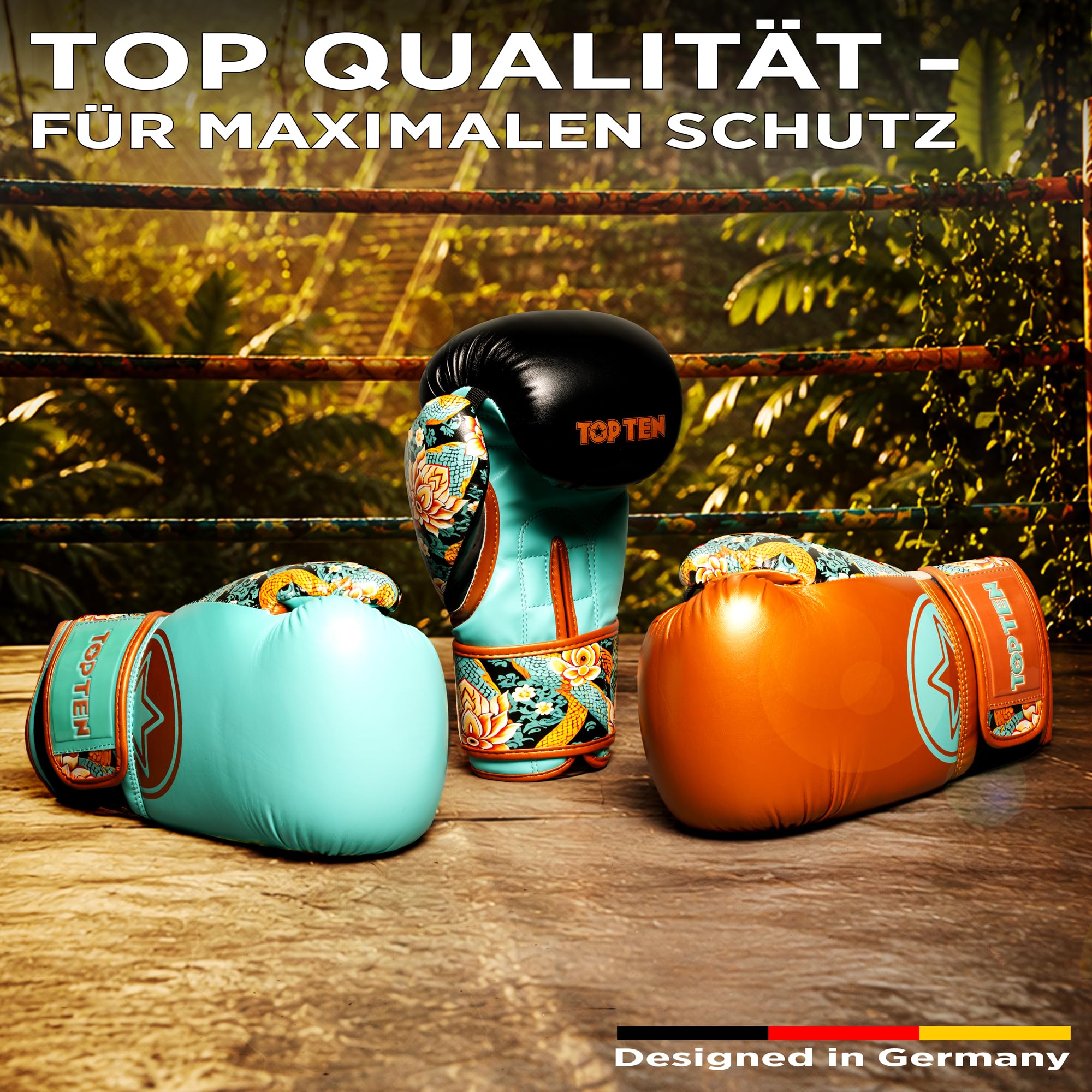 TOP TEN Boxhandschuhe Ryu del Mar – Professionelle Box Handschuhe Herren & Damen – Ergonomische Kampfhandschuhe für Training, Kickboxen & Boxing – Boxing Gloves - 10oz, 12oz, 14oz, 16oz