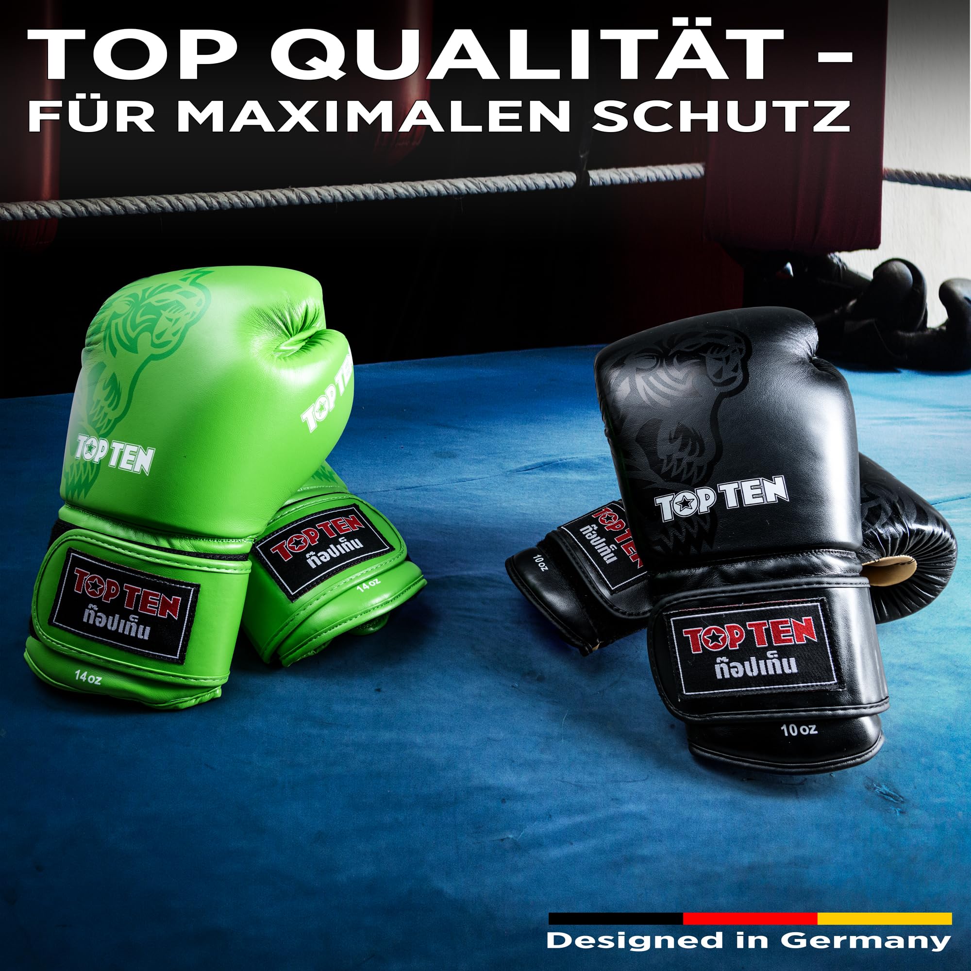 TOP TEN Muay Thai Sparringhandschuhe Ajarn - IFMA Offiziell Empfohlen - Premium Kunstleder Thaibox-Handschuh mit Innenhand-Padding - Spezielles Design für Clinch & Kick-Abwehr - 10oz, 12oz, 14oz, 16oz