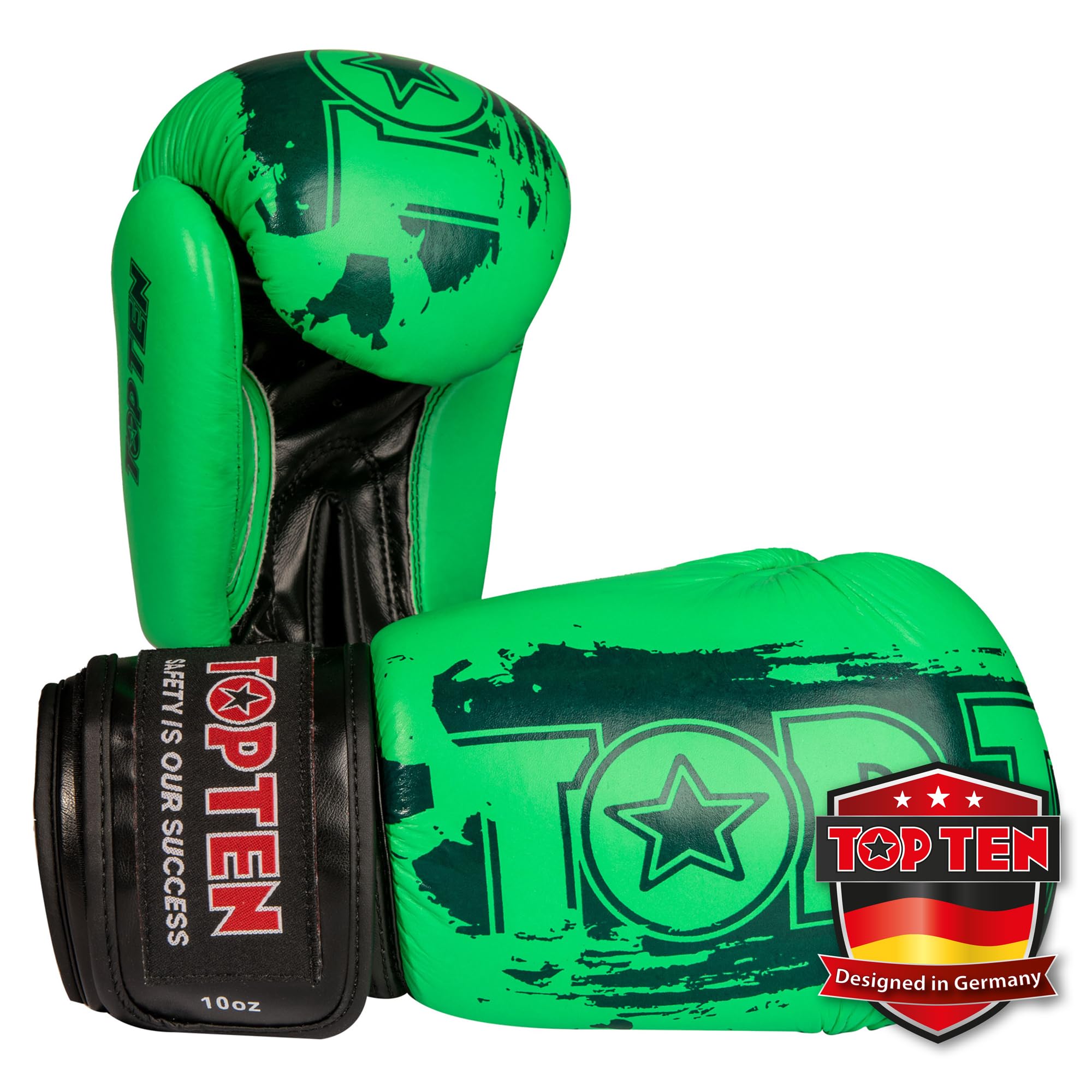 TOP TEN Boxhandschuhe Power Ink – Hybrid Echtleder & Kunstleder – Ideal für Fitnessboxen, Kickboxen, Leichtkontakt – Pro-Sicherheit mit IMF-Schaumkern, 10oz, 12oz, 14oz, 16 oz