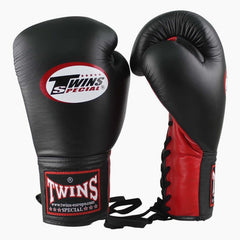 Twins Special Muay-Thai-Handschuhe BGLL-1 Schwarz-Rot mit Schnürsenkeln