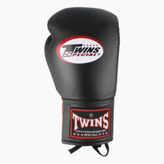 Twins Special Muay-Thai-Handschuhe BGLL-1 Schwarz-Rot mit Schnürsenkeln
