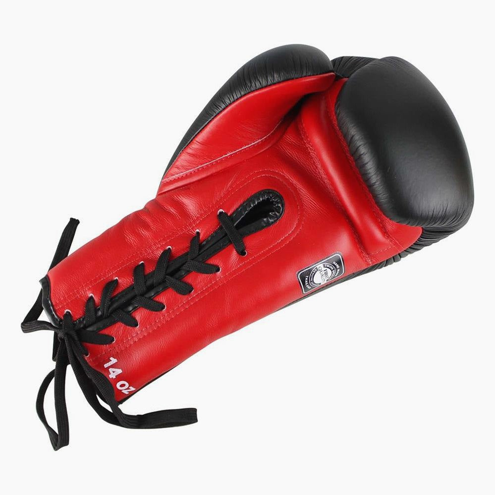 Twins Special Muay-Thai-Handschuhe BGLL-1 Schwarz-Rot mit Schnürsenkeln