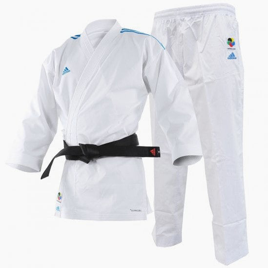 Karateanzug Adidas Kumite Adilight Primegreen WKF Blaue Streifen