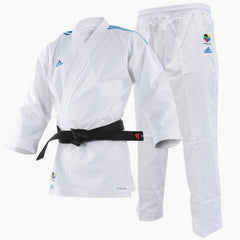 Karateanzug Adidas Kumite Adilight Primegreen WKF Blaue Streifen