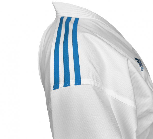 Karateanzug Adidas Kumite Adilight Primegreen WKF Blaue Streifen