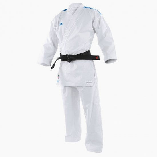 Karateanzug Adidas Kumite Adilight Primegreen WKF Blaue Streifen