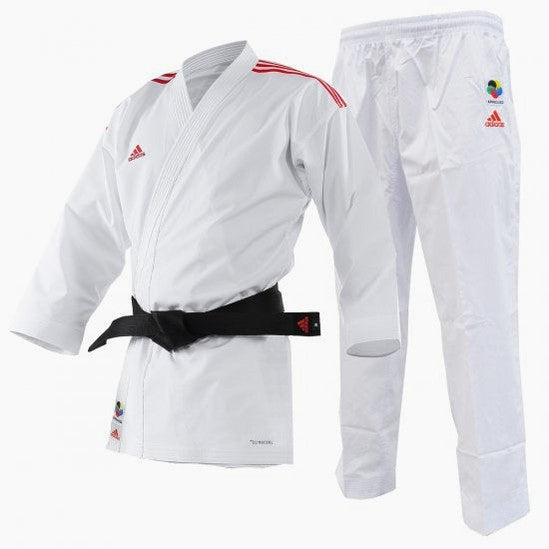 Karateanzug Adidas Kumite Adilight Primegreen WKF Rote Streifen