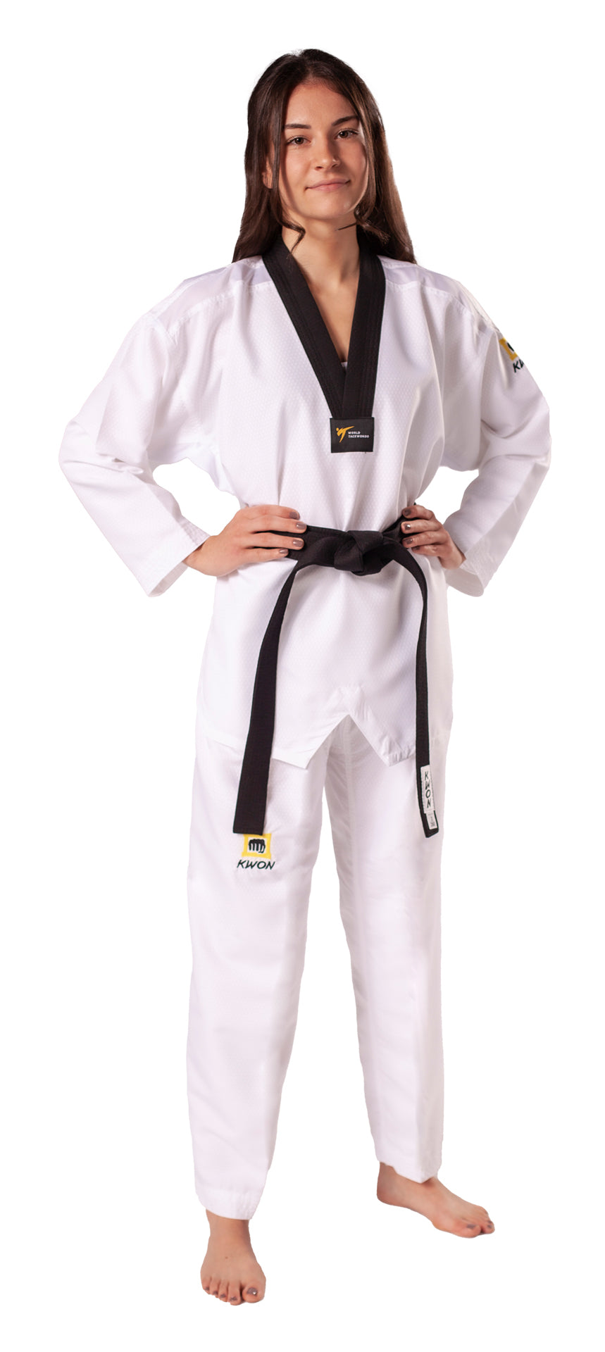 Taekwondo uniform Fightlite black lapel - WT recognized
