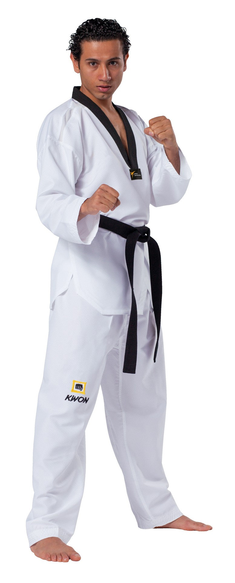 Taekwondo uniform Fightlite black lapel - WT recognized